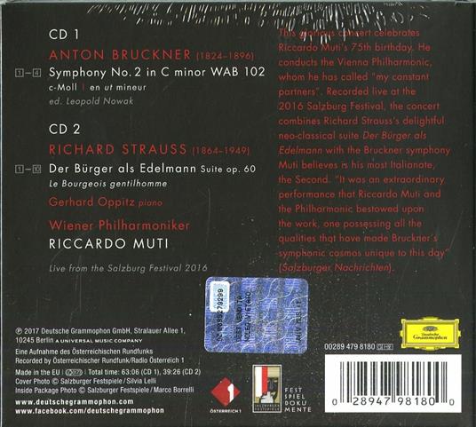 Sinfonia n.2 / Il borghese gentiluomo - CD Audio di Anton Bruckner,Richard Strauss,Riccardo Muti,Wiener Philharmoniker - 2