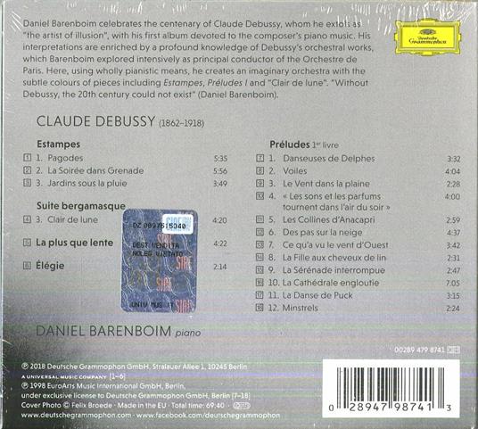 Estampes - Clair de lune - La plus que lente - Elegie - Preludi - CD Audio di Claude Debussy,Daniel Barenboim - 2