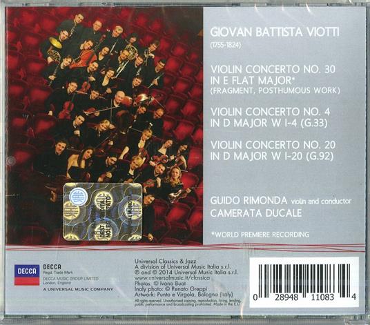 Concerti per violino n.4, n.20, n.30 - CD Audio di Giovanni Battista Viotti,Guido Rimonda,Camerata Ducale - 2