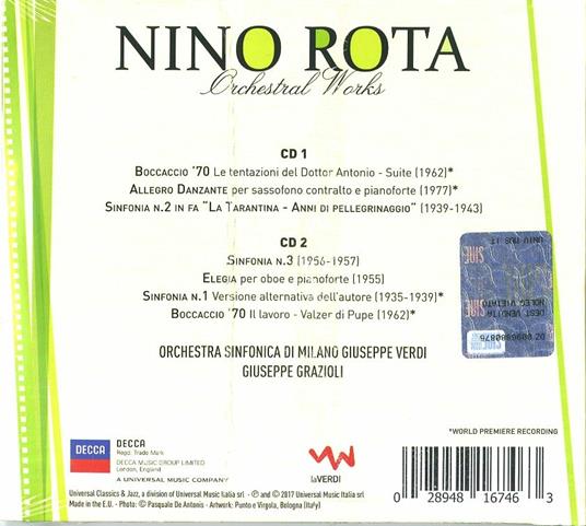 Musica orchestrale vol.6 - CD Audio di Nino Rota,Orchestra Sinfonica di Milano Giuseppe Verdi,Giuseppe Grazioli - 2