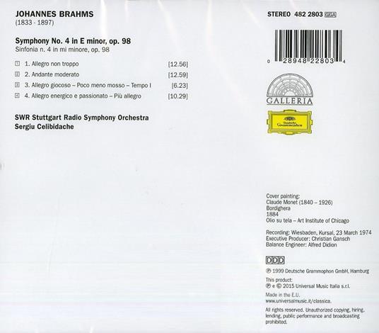 Sinfonia n.4 - CD Audio di Johannes Brahms,Sergiu Celibidache,Radio Symphony Orchestra Stoccarda - 2