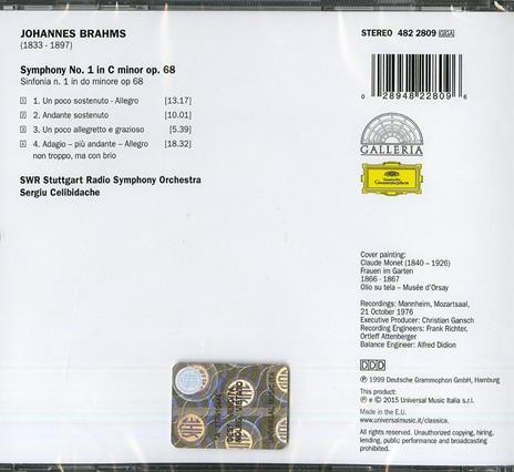Sinfonia n.1 - CD Audio di Johannes Brahms,Sergiu Celibidache,Radio Symphony Orchestra Stoccarda - 2