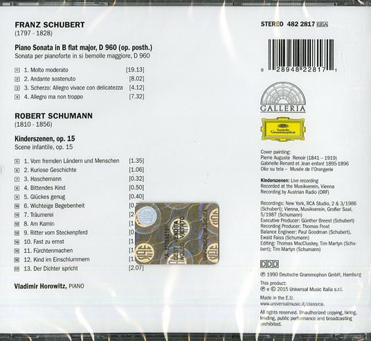 Sonate per pianoforte D960 - Kinderszenen - CD Audio di Vladimir Horowitz,Franz Schubert,Robert Schumann - 2