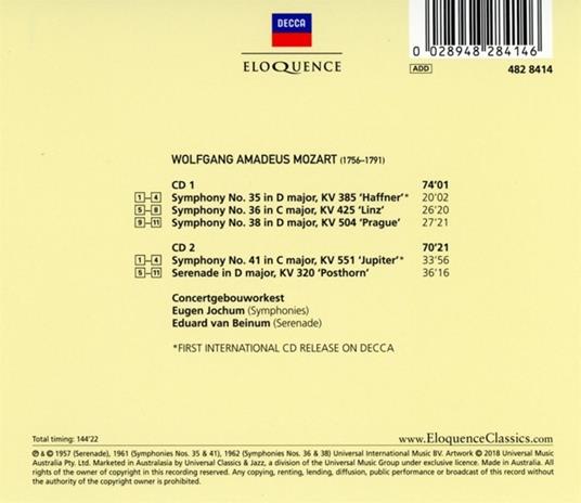 Sinfonie n.35, n.36, n.38, n.41 -, Serenata Posthorn - CD Audio di Wolfgang Amadeus Mozart - 2