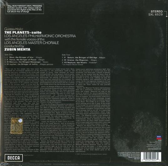 I pianeti (The Pianets) (180 gr.) - Vinile LP di Gustav Holst,Zubin Mehta,Los Angeles Philharmonic Orchestra - 2