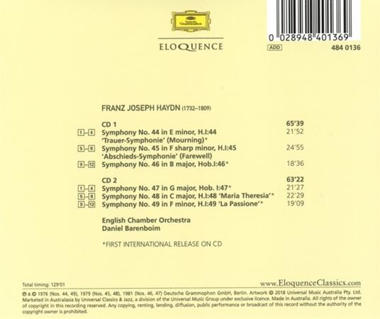 Sinfonie n.44, n.45, n.46, n.47, n.48, n.49 - CD Audio di Franz Joseph Haydn,Daniel Barenboim - 2