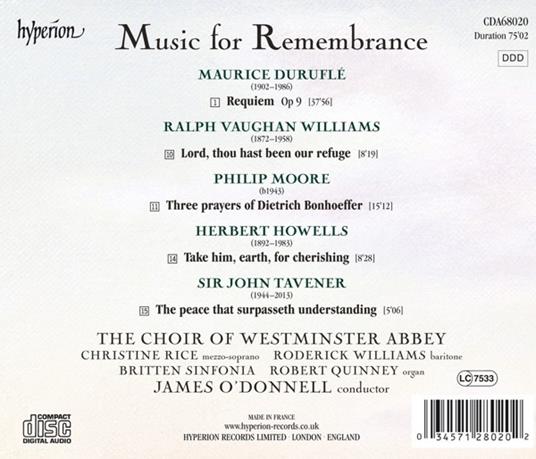 Music for Remembrance - CD Audio di James O'Donnell,Britten Sinfonia,Westminster Abbey Choir - 2