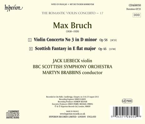 The Romantic Violin Concerto vol.17 - CD Audio di Max Bruch,BBC Scottish Symphony Orchestra,Martyn Brabbins,Jack Liebeck - 2