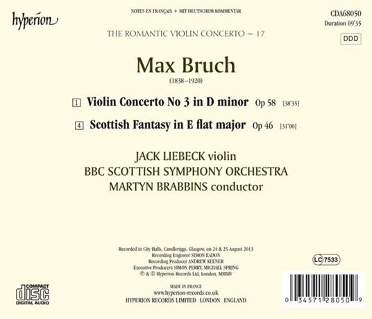 The Romantic Violin Concerto vol.17 - CD Audio di Max Bruch,BBC Scottish Symphony Orchestra,Martyn Brabbins,Jack Liebeck - 2