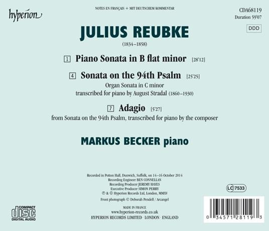Sonate per pianoforte - CD Audio di Julius Reubke,Markus Becker - 2