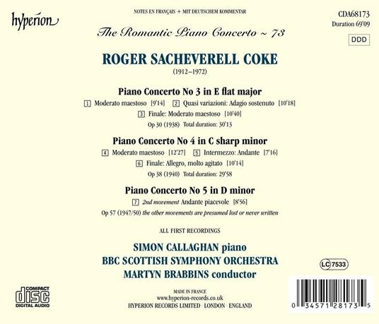 The Romantic Piano Concerto vol.73 - CD Audio di BBC Scottish Symphony Orchestra,Martyn Brabbins,Roger Sacheverell Coke,Simon Callaghan - 2