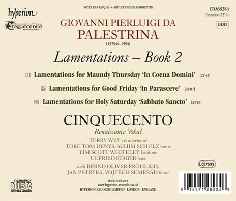 Lamentazioni. Libro 2 - CD Audio di Giovanni Pierluigi da Palestrina,Cinquecento - 2
