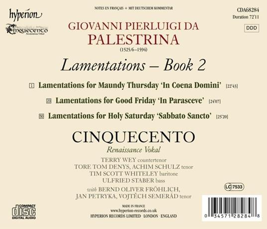 Lamentazioni. Libro 2 - CD Audio di Giovanni Pierluigi da Palestrina,Cinquecento - 2