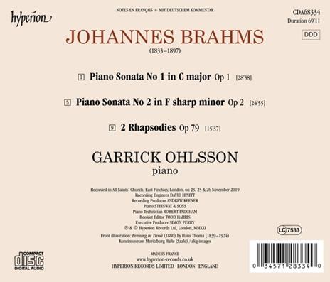 Piano Sonatas Nos. 1 & 2 - Rhapsodies Op. 79 - CD Audio di Johannes Brahms,Garrick Ohlsson - 2