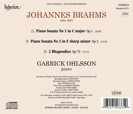 Piano Sonatas Nos. 1 & 2 - Rhapsodies Op. 79 - CD Audio di Johannes Brahms,Garrick Ohlsson - 2