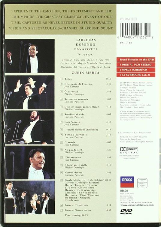 Pavarotti Domingo, Carreras, Mehta. Tre Tenori in concerto (DVD) - DVD di Placido Domingo,Luciano Pavarotti,José Carreras,Zubin Mehta - 2