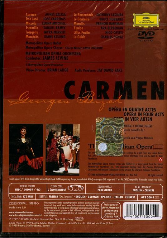 Georges Bizet. Carmen (DVD) - DVD di Georges Bizet,José Carreras,Agnes Baltsa,Samuel Ramey,Leona Mitchell - 2