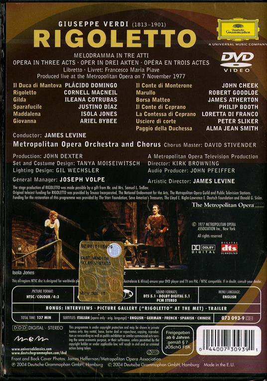 Giuseppe Verdi. Rigoletto (DVD) - DVD di Placido Domingo,Ileana Cotrubas,Giuseppe Verdi - 2