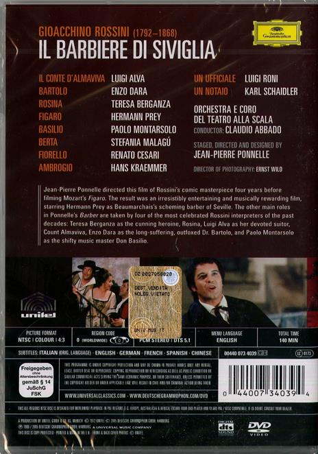 Gioacchino Rossini. Il Barbiere di Siviglia (DVD) - DVD di Gioachino Rossini,Teresa Berganza,Luigi Alva,Enzo Dara,Claudio Abbado - 2