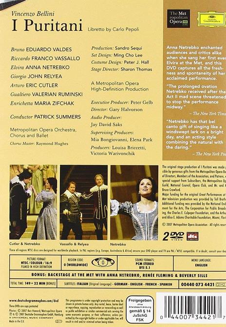 Vincenzo Bellini. I puritani (DVD) - DVD di Vincenzo Bellini,Anna Netrebko,Patrick Summers - 2
