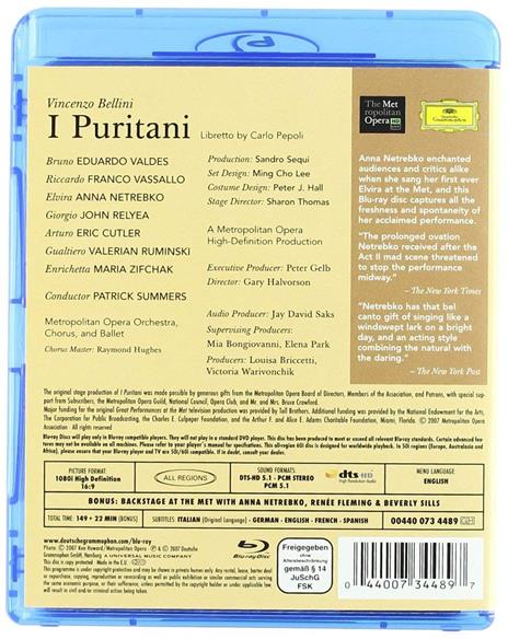 Vincenzo Bellini. I puritani (Blu-ray) - Blu-ray di Vincenzo Bellini,Anna Netrebko,Patrick Summers - 2