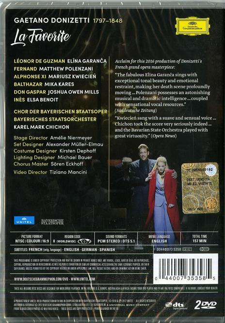 La Favorite (2 DVD) - DVD di Gaetano Donizetti,Elina Garanca,Matthew Polenzani - 2