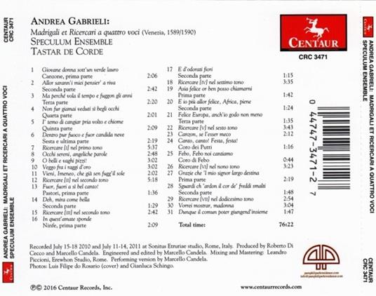 Madrigali Et Ricercari A Quattro Voci - CD Audio di Andrea Gabrieli - 2