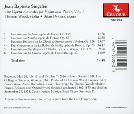 Opera Fantasies For Violin & Piano Vol.1 - CD Audio di J.B. Singelee - 2