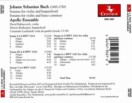 Sonate per Violino - CD Audio di Johann Sebastian Bach - 2