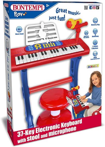 Bontempi Tastiera 37 tasti con gambe, microfono e sgabello