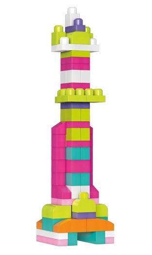 Mega Sacca Ecologica Blocchi da Costruzione con 60 Pezzi, colore Rosa, Giocattolo per Bambini 1+ Anni. Mattel (DCH54)