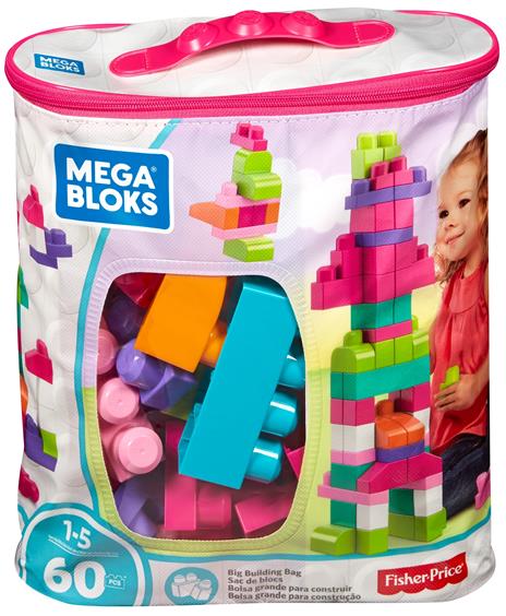 Mega Sacca Ecologica Blocchi da Costruzione con 60 Pezzi, colore Rosa, Giocattolo per Bambini 1+ Anni. Mattel (DCH54) - 2