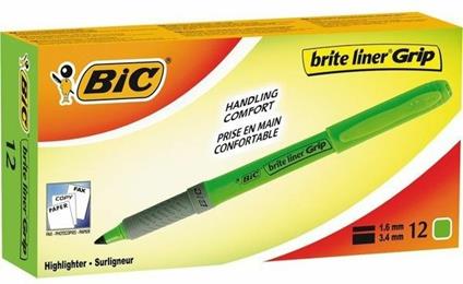 Evidenziatore a penna grip Bic verde. Confezione 12 pezzi