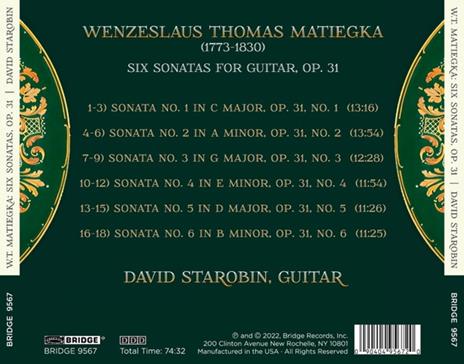 Six Sonatas, Op. 31 - CD Audio di Wenzeslaus Thomas Matiegka,David Starobin - 2