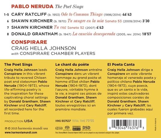 Pablo Neruda. The Poet Sings - SuperAudio CD di Cary Ratcliff,Shawn Kirchner,Donald Grantham - 2