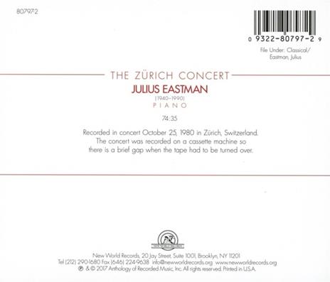 Zurich Concert - CD Audio di Julius Eastman - 2