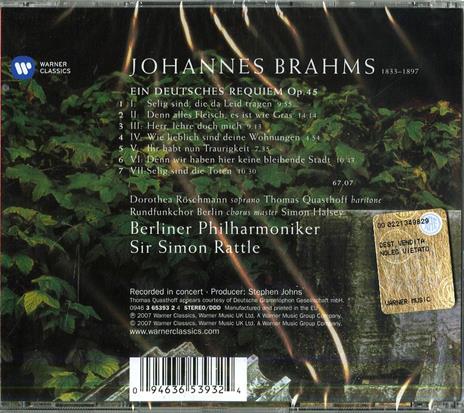 Un Requiem tedesco (Ein Deutsches Requiem) - CD Audio di Johannes Brahms,Thomas Quasthoff,Dorothea Röschmann,Berliner Philharmoniker,Simon Rattle - 2