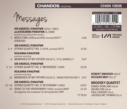 Messages. Opere per archi - CD Audio di Andrzej Panufnik,Roxanna Panufnik,Brodsky Quartet - 2