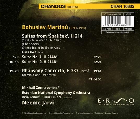 Suites da Spalicek - Rhapsody-Concerto - CD Audio di Bohuslav Martinu - 2
