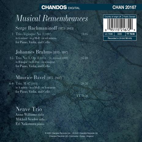 Musical Remembrances - CD Audio di Johannes Brahms,Sergei Rachmaninov,Neave Trio - 2