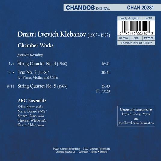 Chamber Works - CD Audio di Arc Ensemble,Dmytro Lvovich Klebanov - 2