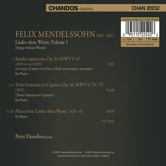 Songs Without Words - CD Audio di Felix Mendelssohn-Bartholdy,Peter Donohoe - 2