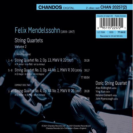 String Quartets vol.2 - CD Audio di Felix Mendelssohn-Bartholdy,Doric String Quartet - 2