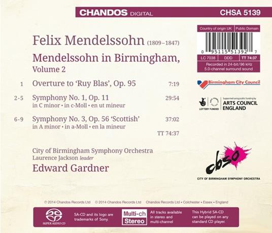 Mendelssohn in Birmingham - SuperAudio CD ibrido di Felix Mendelssohn-Bartholdy,City of Birmingham Symphony Orchestra,Edward Gardner - 2