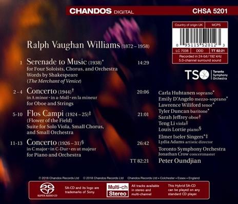 Concerto per pianoforte - Concerto per oboe - Serenade to Music - SuperAudio CD ibrido di Ralph Vaughan Williams,Toronto Symphony Orchestra - 2