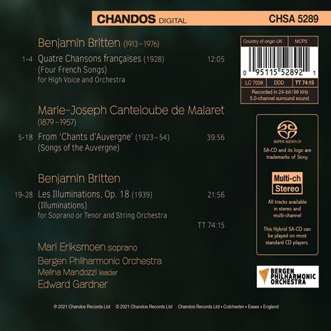 Les Illuminations & Canteloube. Chants d'Auvergne - SuperAudio CD di Benjamin Britten,Mari Eriksmoen - 2