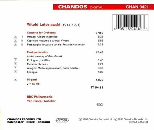 Concerto - Mi-parti - Musique funèbre - CD Audio di Witold Lutoslawski - 2