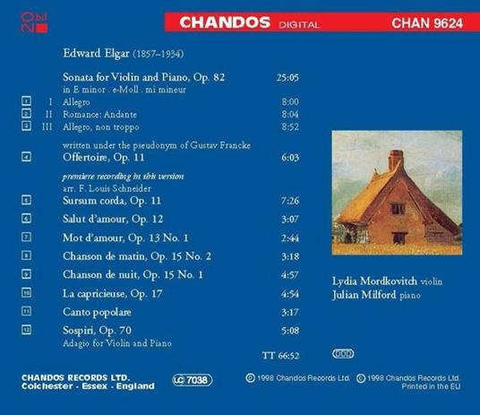 Sonata per violino in Mi - CD Audio di Edward Elgar - 2