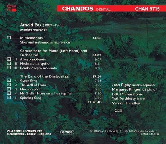 The Bard of the Dimbovitza - Concertante per pianoforte e orchestra - CD Audio di Arnold Bax - 2