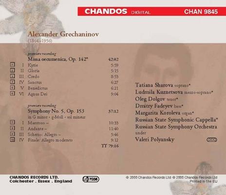 Sinfonia n.5 - Messa Ecumen - CD Audio di Alexander Grechaninov - 2